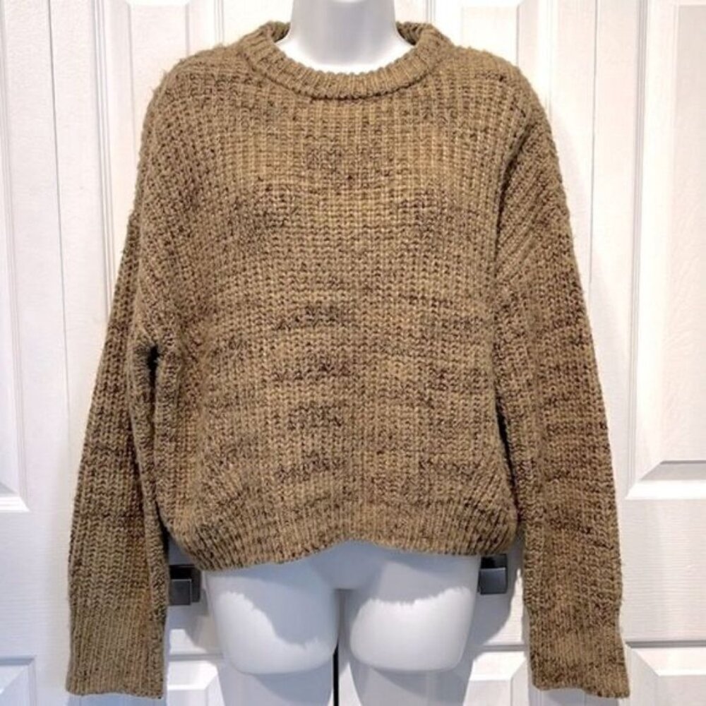 Oak & Fort Brown Camel Drop Shoulder Crew Neck Boxy Cropped Sweater Size S